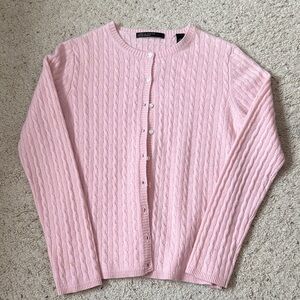 Lord & Taylor Cashmere Light Pink Cable Knit Cardigan. Size S.